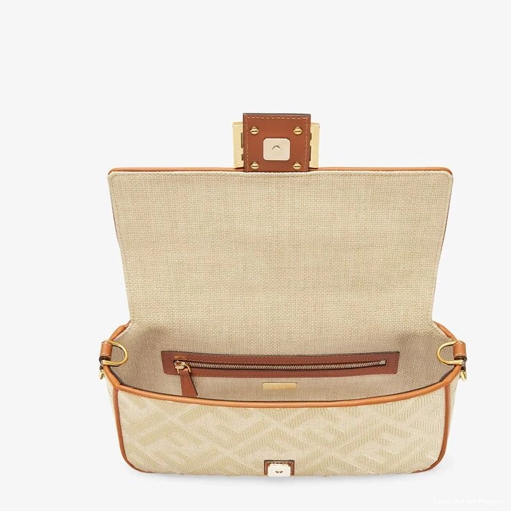Affordable HOT Straw Beige Medium Motif Baguette FF Bag In Fendi 0814